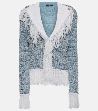 Fringed denim tweed jacket