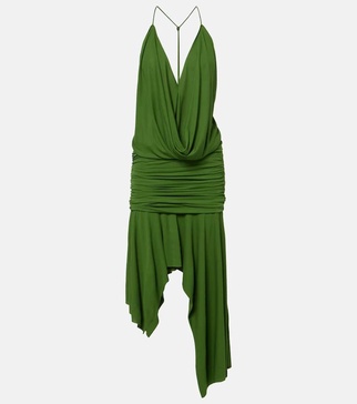 Gathered asymmetric jersey midi dress
