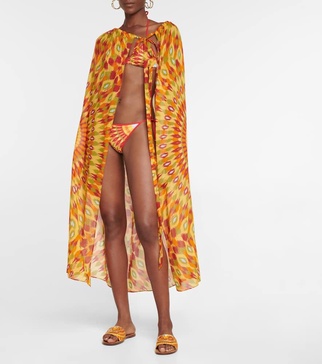 Printed cotton and silk beach cover-up