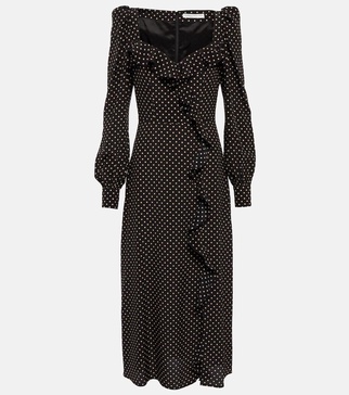 Polka-dotted silk midi dress