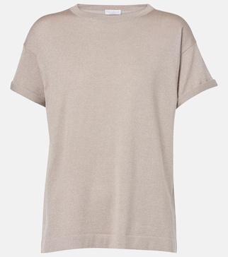 Knitted cashmere and silk-blend T-shirt
