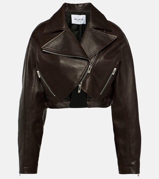 Cropped leather biker jacket