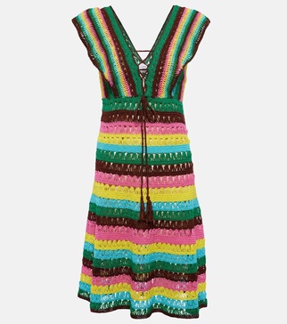 Striped crochet cotton minidress