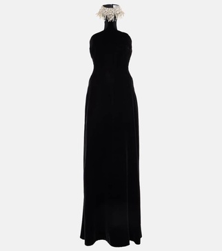 Embroidered velvet gown