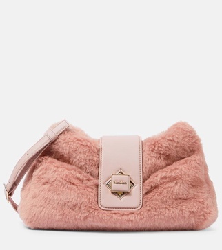 Cuscino leather-trimmed teddy clutch