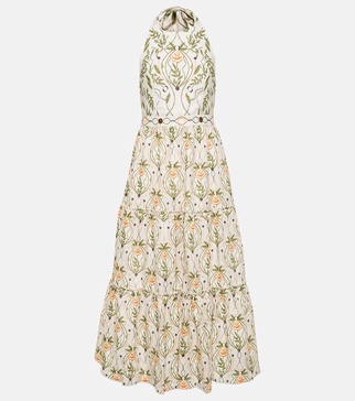 Consuelo Lunar embroidered linen midi dress