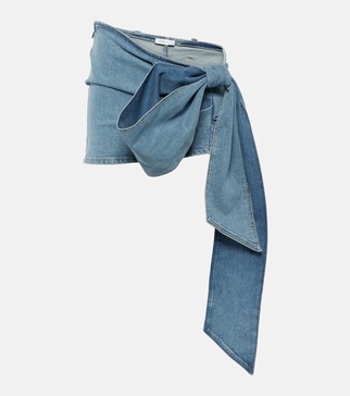 Bow-detail denim miniskirt