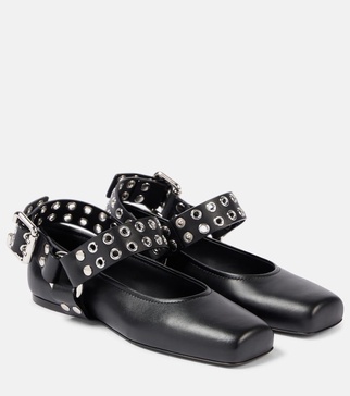 Studded leather Mary Jane flats