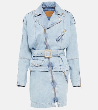 Asymmetric zipped denim minidress