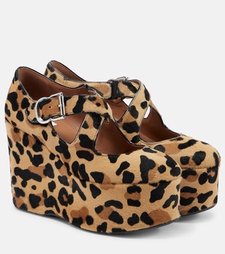 Criss Cross leopard-print calf hair wedges