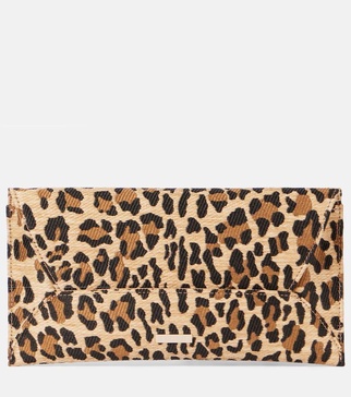 Leopard-print raffia clutch