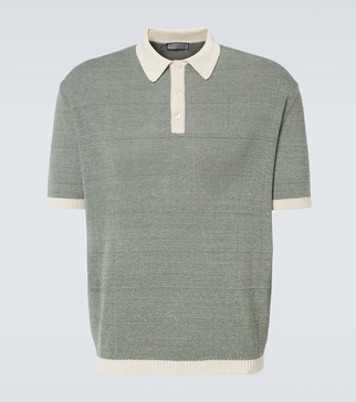Checked linen and silk polo shirt