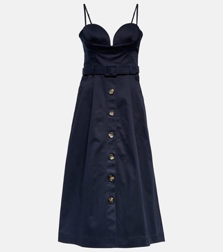 Belted cotton-blend midi dress
