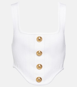 Buttoned ribbed-knit corset top