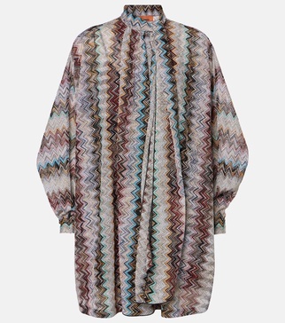Zigzag draped lamé minidress
