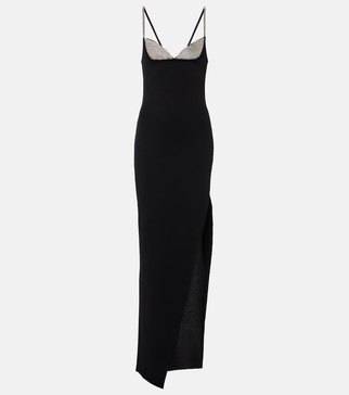 Crystal-embellished side-slit gown