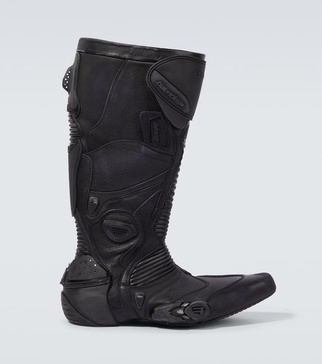 Biker embossed leather knee-high boots