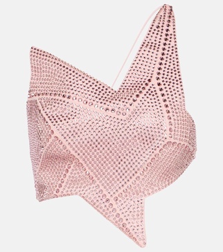 Asymmetric embellished jersey crop top