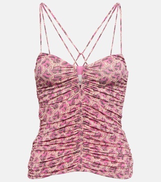 Leila printed ruched jersey top