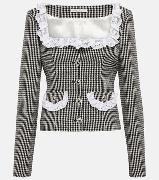 Lace-trimmed checked tweed jacket