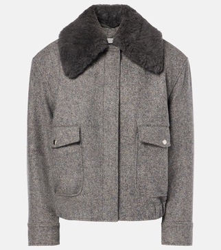Faux fur-trimmed wool-blend jacket
