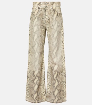 Snake-print mid-rise wide-leg jeans 