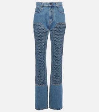 Crystal-embellished high-rise straight jeans