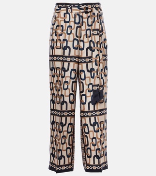 Brina printed silk twill wide-leg pants