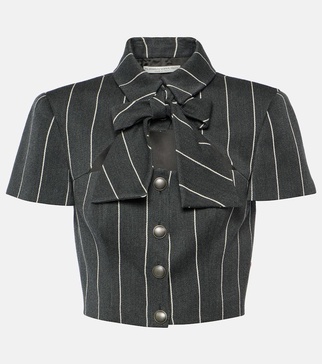 Pinstripe cropped wool-blend jacket
