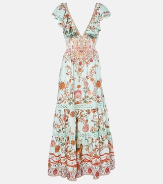 Floral tiered linen maxi dress