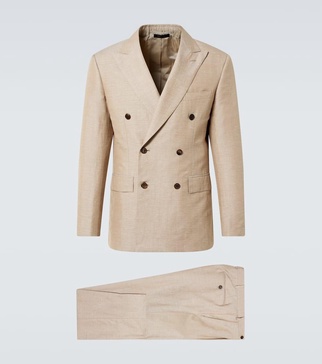 Double-breasted wool, linen, and silk suit