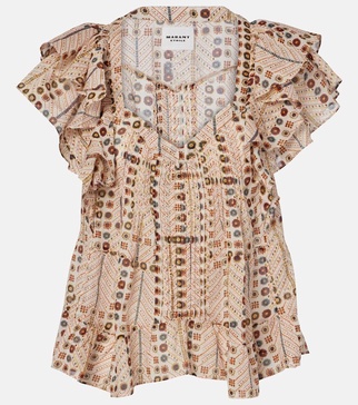 Madrana printed ruffled cotton blouse