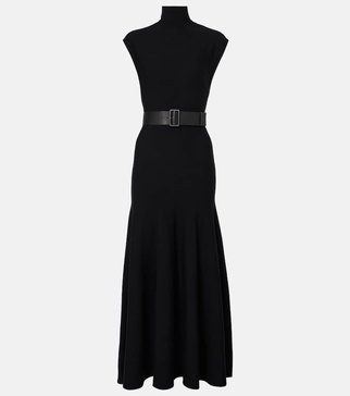 Belted wool-blend maxi dress