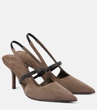 Monili suede slingback pumps
