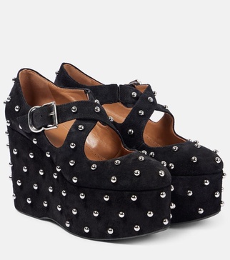 Crisscrossed studded suede ballet flats