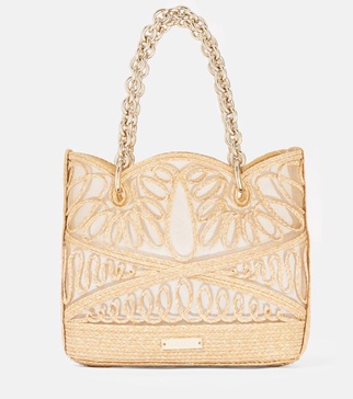 Kahlo Mini logo raffia tote bag