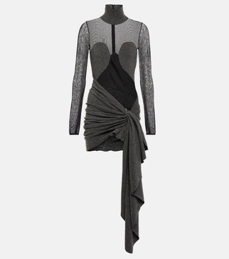 Mesh and wool draped minidress
