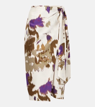 Dritto printed silk wrap skirt