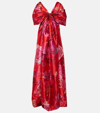 Poly bow-detail taffeta maxi dress