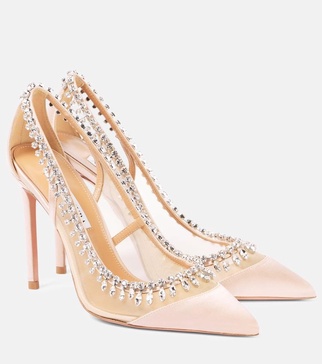 Crystal Crush 105 satin and mesh pumps