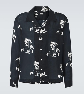Football Silhouette printed linen shirt