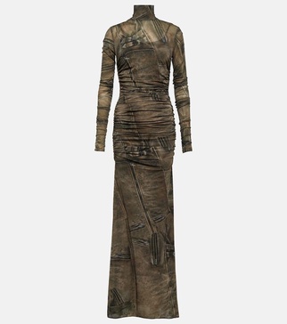 Printed high-neck gown