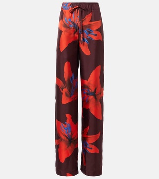 Printed silk wide-leg pants