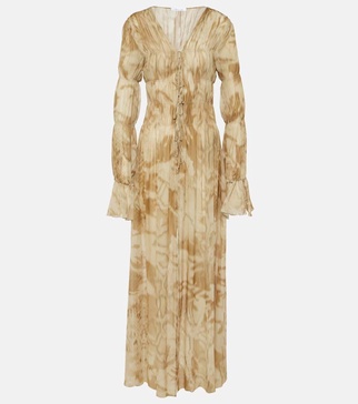Printed ruched maxi dress