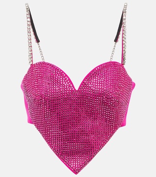 Heart crystal-embellished wool crop top