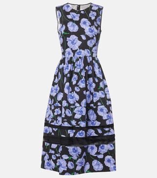 Floral belted cotton-blend midi dress