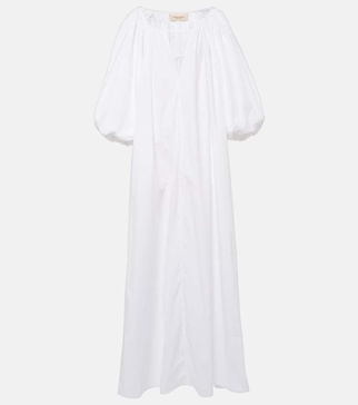 Puff-sleeve cotton maxi dress