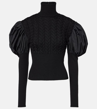 Fune taffeta-trimmed wool-blend sweater
