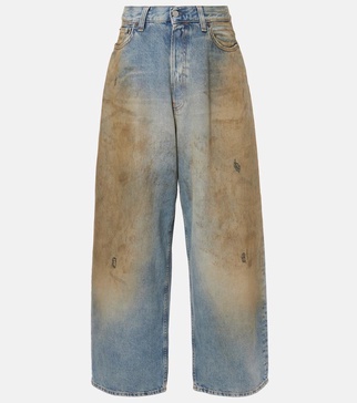 Penicillin distressed mid-rise wide-leg jeans