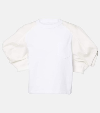 Puff-sleeve cotton-blend T-shirt